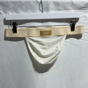 charlie Cream Ribbed Thong with Beige Waistband